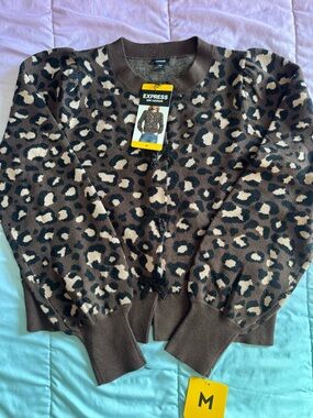 Express Brown and Cream Leopard Print Cardigan